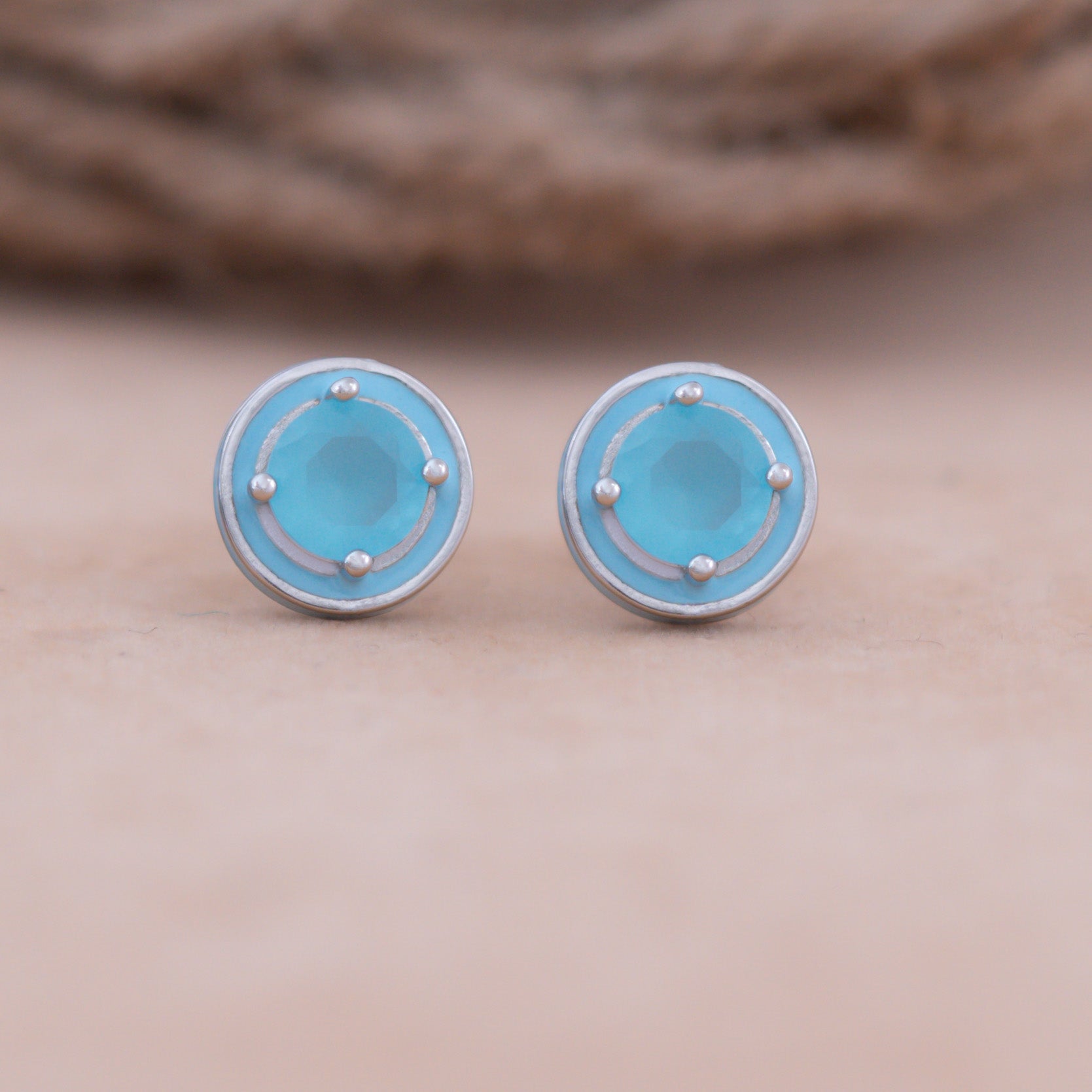 Sky Blue Enamel Stud Earrings