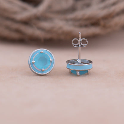 Sky Blue Enamel Stud Earrings