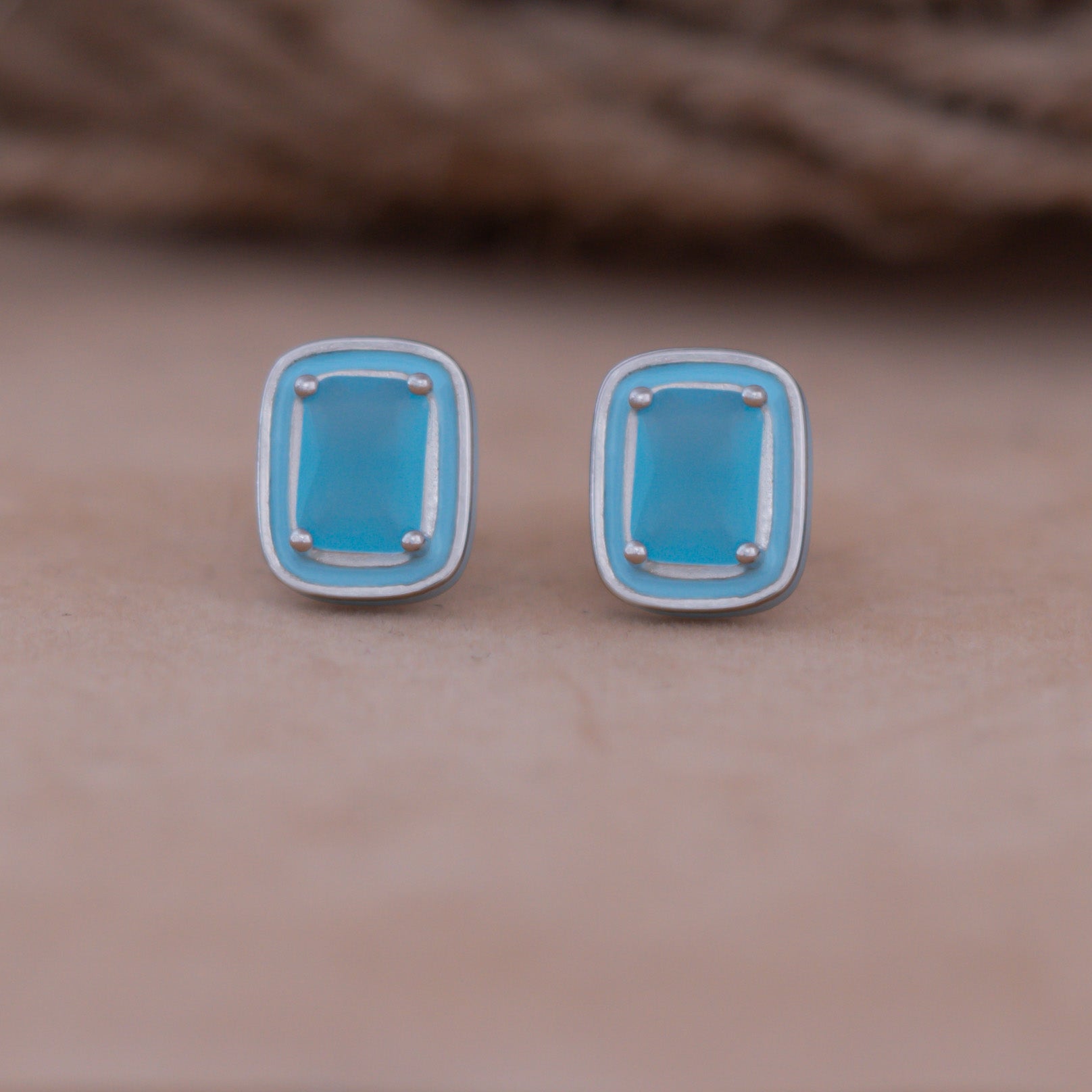 Sky Blue Enamel Stud Earrings