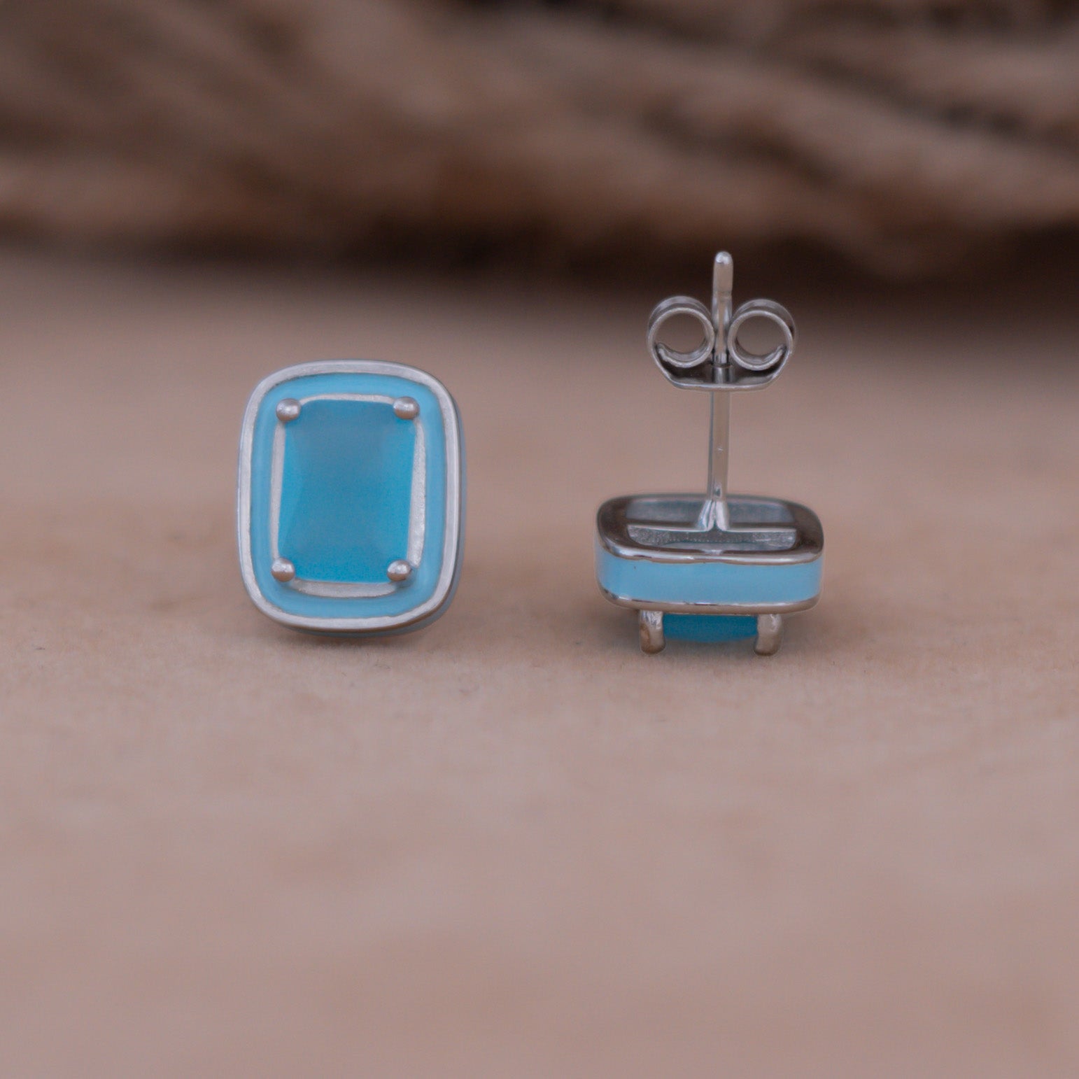 Sky Blue Enamel Stud Earrings