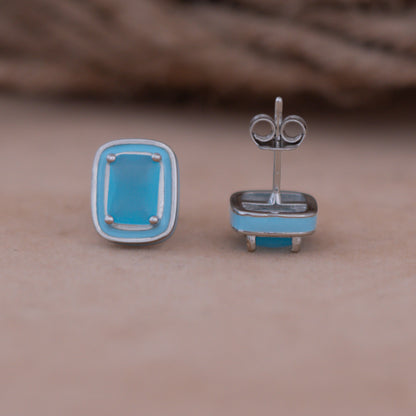 Sky Blue Enamel Stud Earrings
