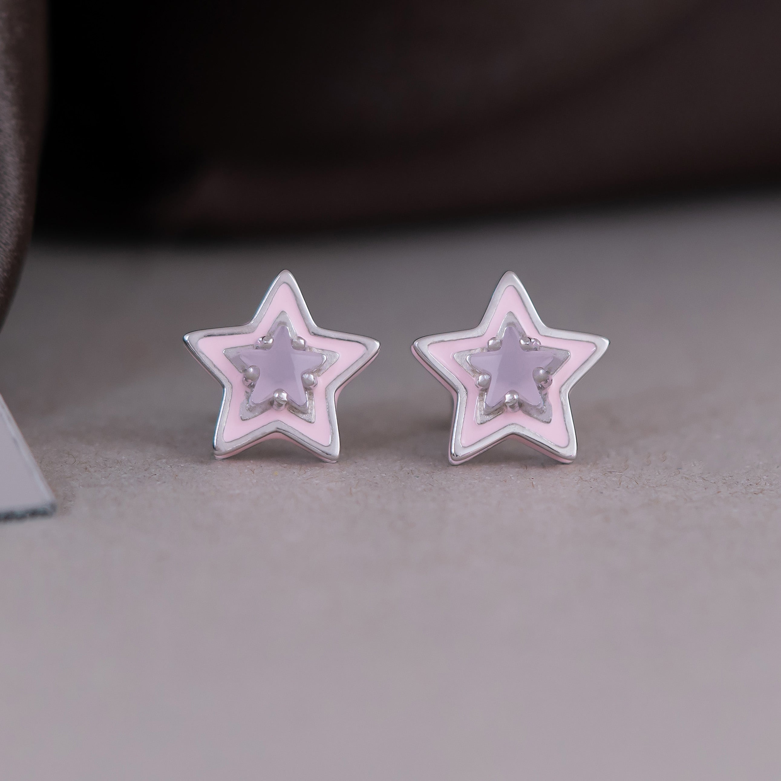 Pink Enamel Stud Earrings
