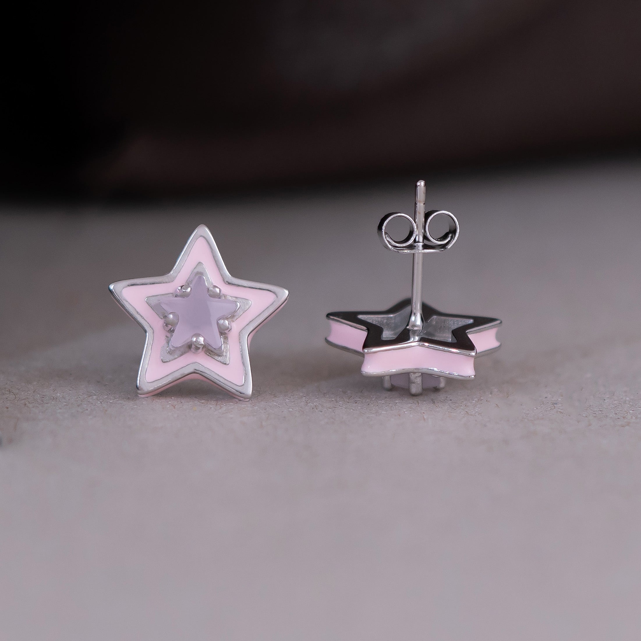 Pink Enamel Stud Earrings