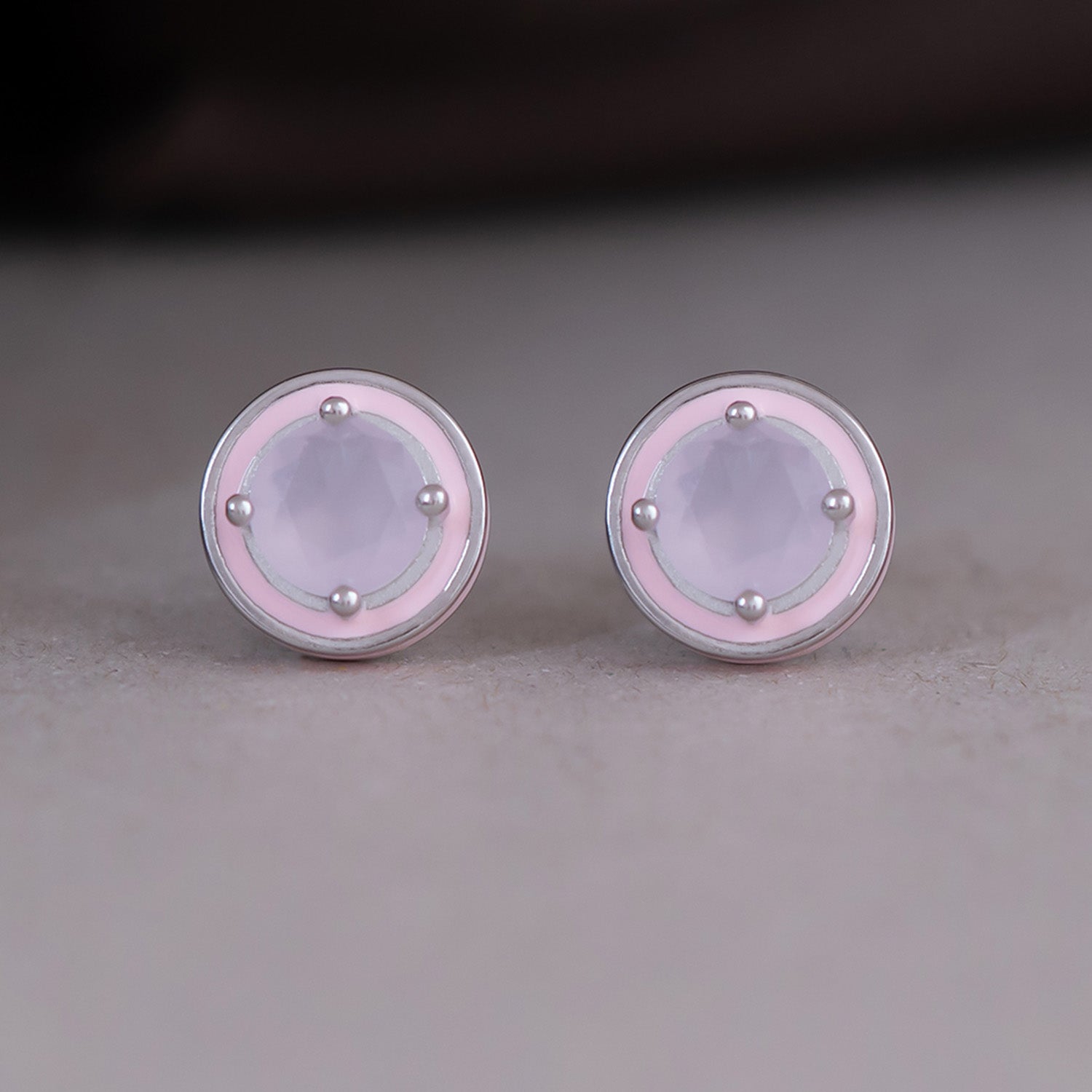 Pink Enamel Stud Earrings