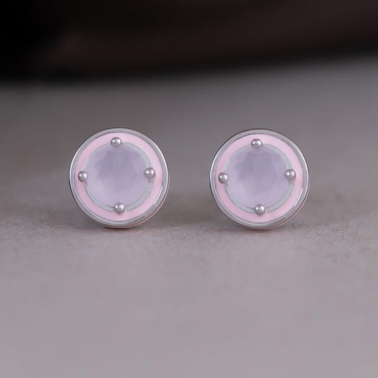 Pink Enamel Stud Earrings