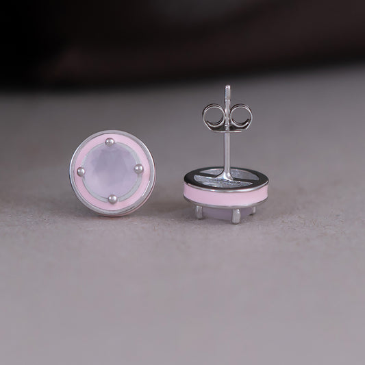 Pink Enamel Stud Earrings