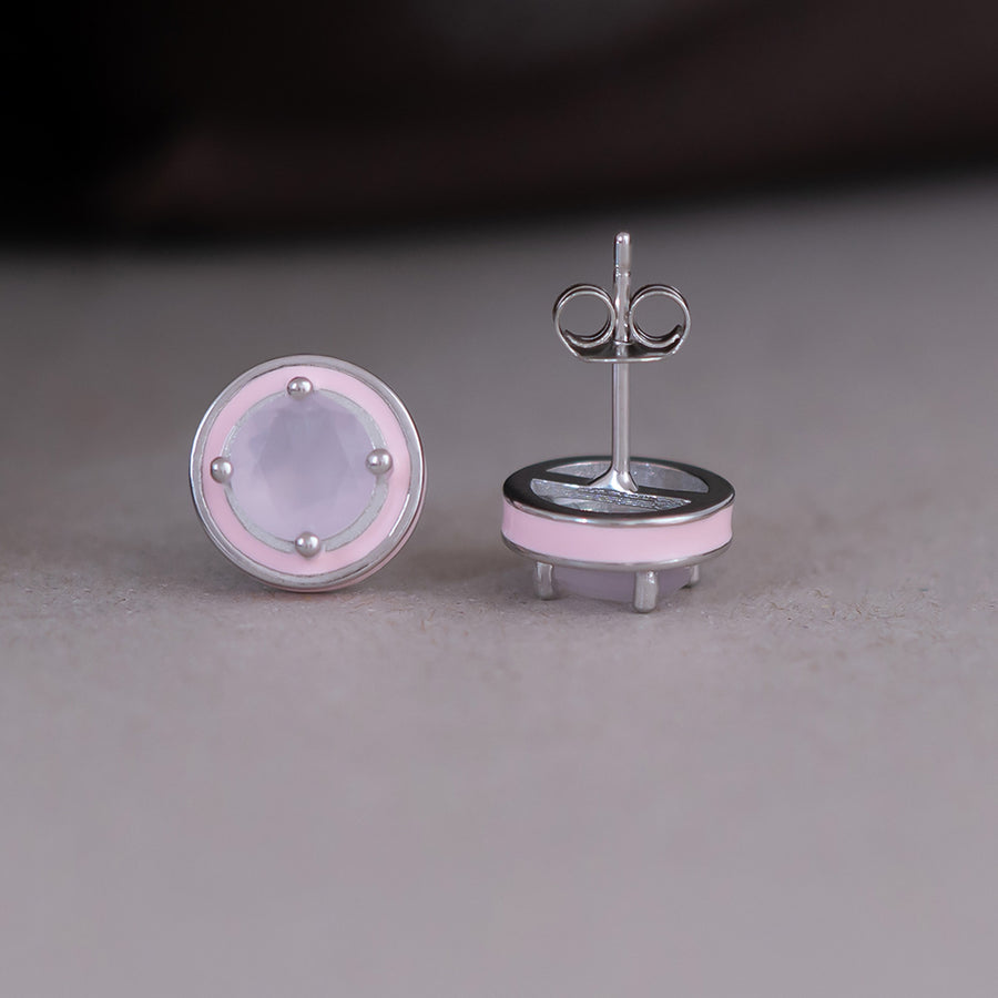 Pink Enamel Stud Earrings