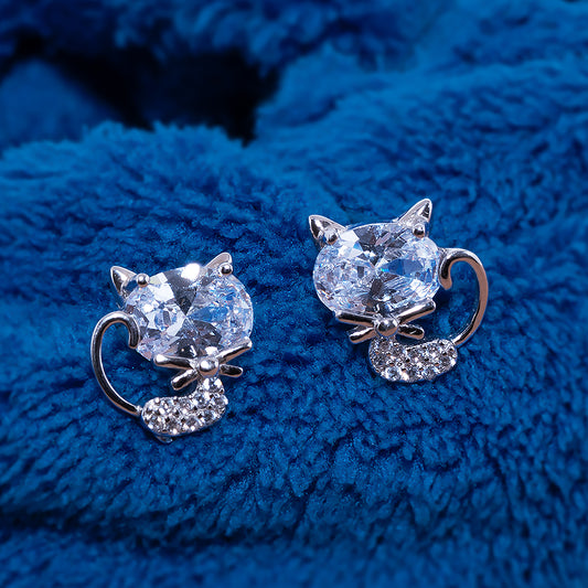 Cat-Stone Stud Earrings