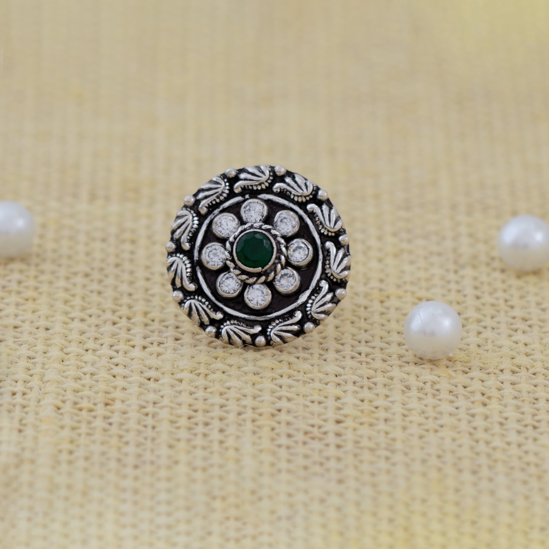 Green Aura Floral Ring