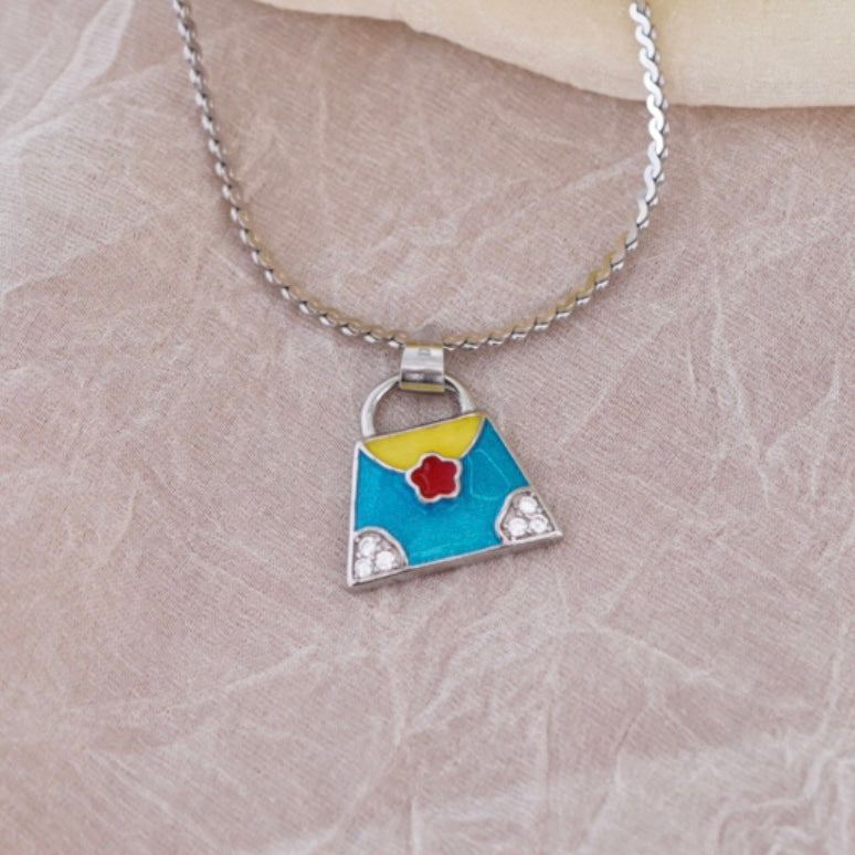 Hand-Bag Enamel Pendant With Earrings