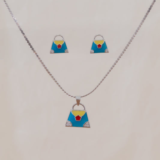 Hand-Bag Enamel Pendant With Earrings