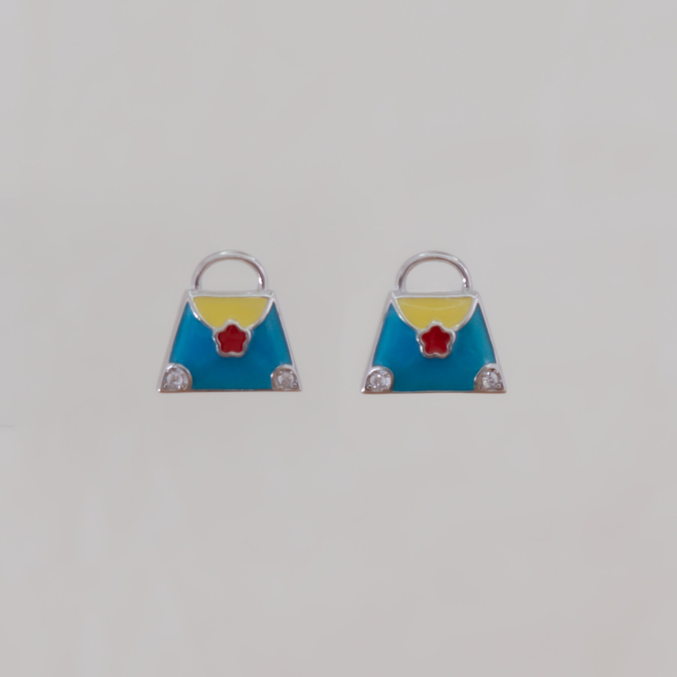 Hand-Bag Enamel Pendant With Earrings