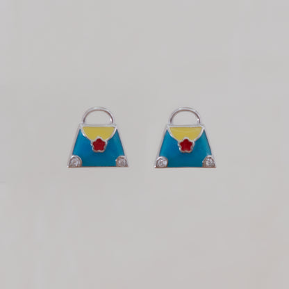 Hand-Bag Enamel Pendant With Earrings