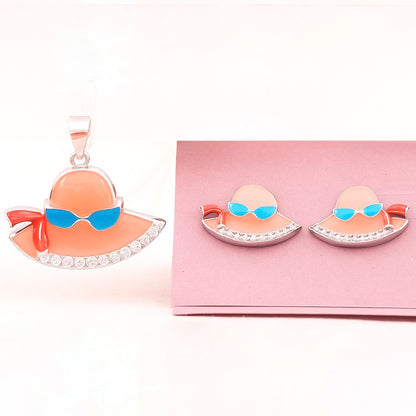 Hat Enamel Pendant With Earrings