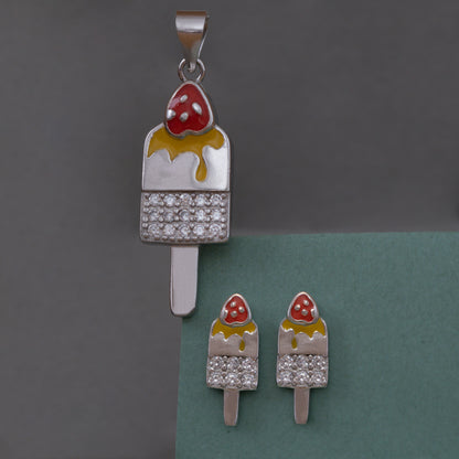 Ice-Cream Enamel Pendant With Earrings