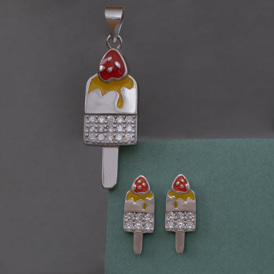 Ice-Cream Enamel Pendant With Earrings