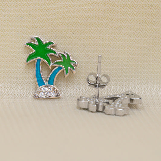 Tree Enamel Stud Earrings