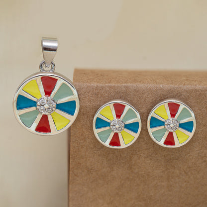 Multi-color Enamel Pendant With Earrings