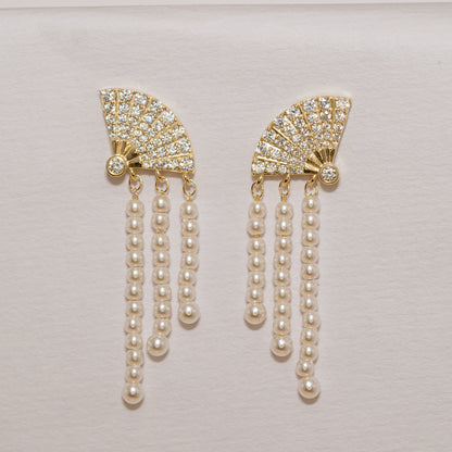 Pearl Fan Tassel Earrings