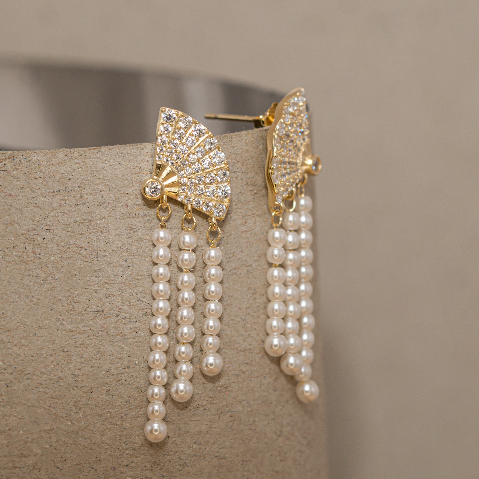 Pearl Fan Tassel Earrings