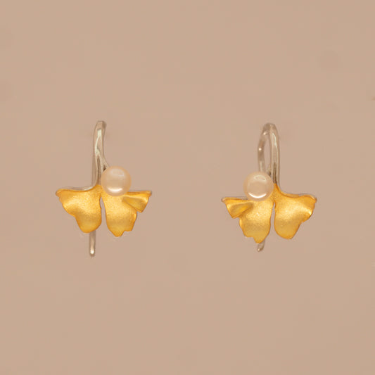 Golden Petal Pearl Stud Earring