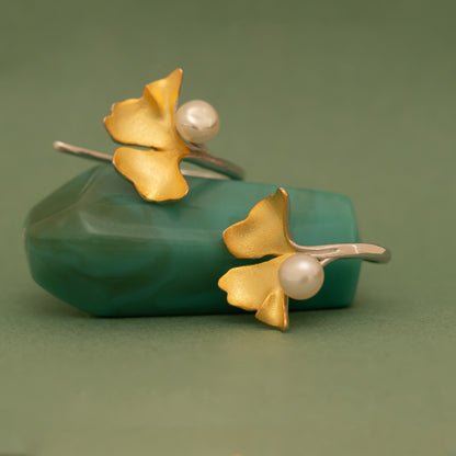 Golden Petal Pearl Stud Earring
