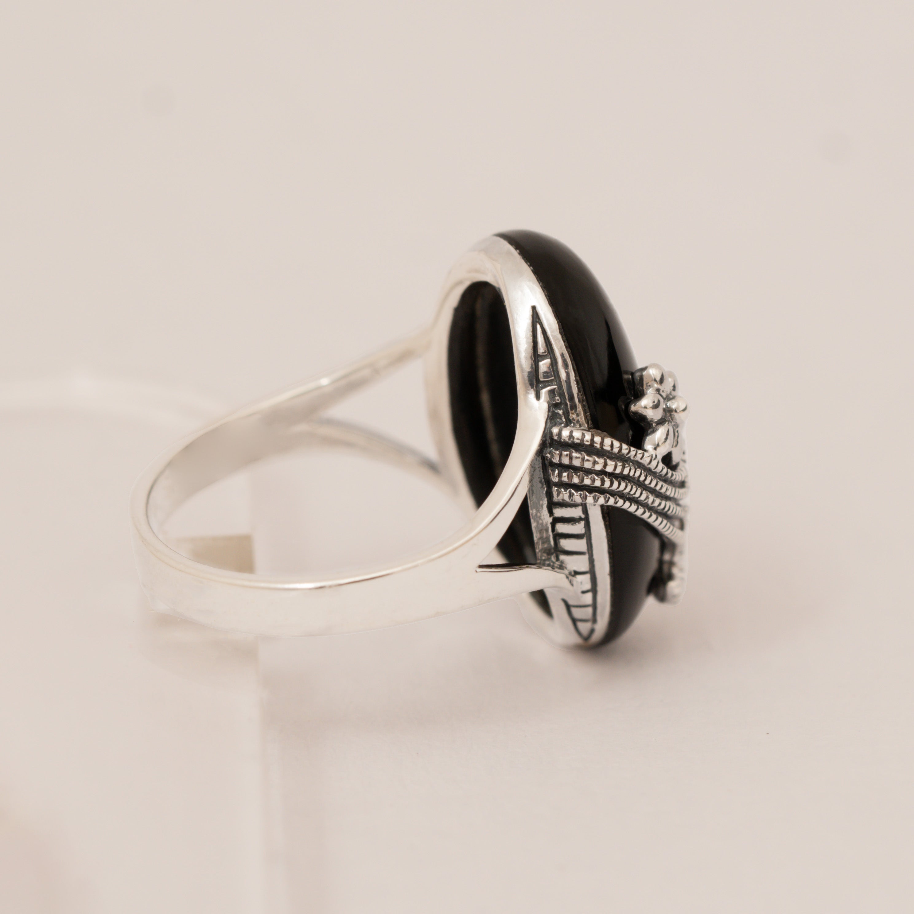 Midnight Bloom Black Stone Ring