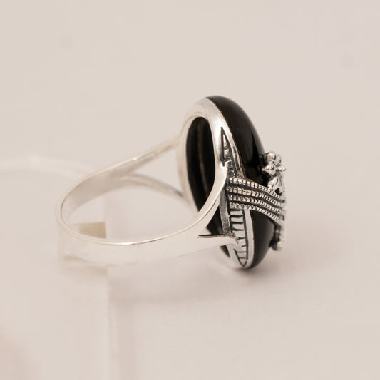 Midnight Bloom Black Stone Ring