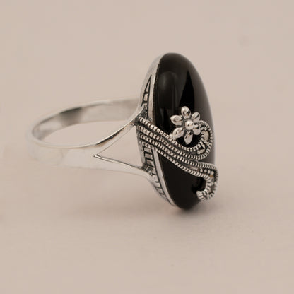 Midnight Bloom Black Stone Ring