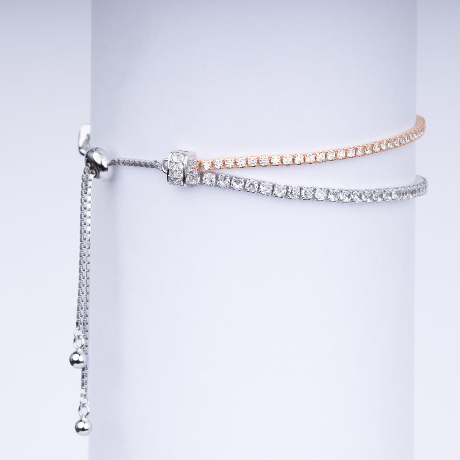 Dual-Tone Layered Tennis & Box Chain Bracelet