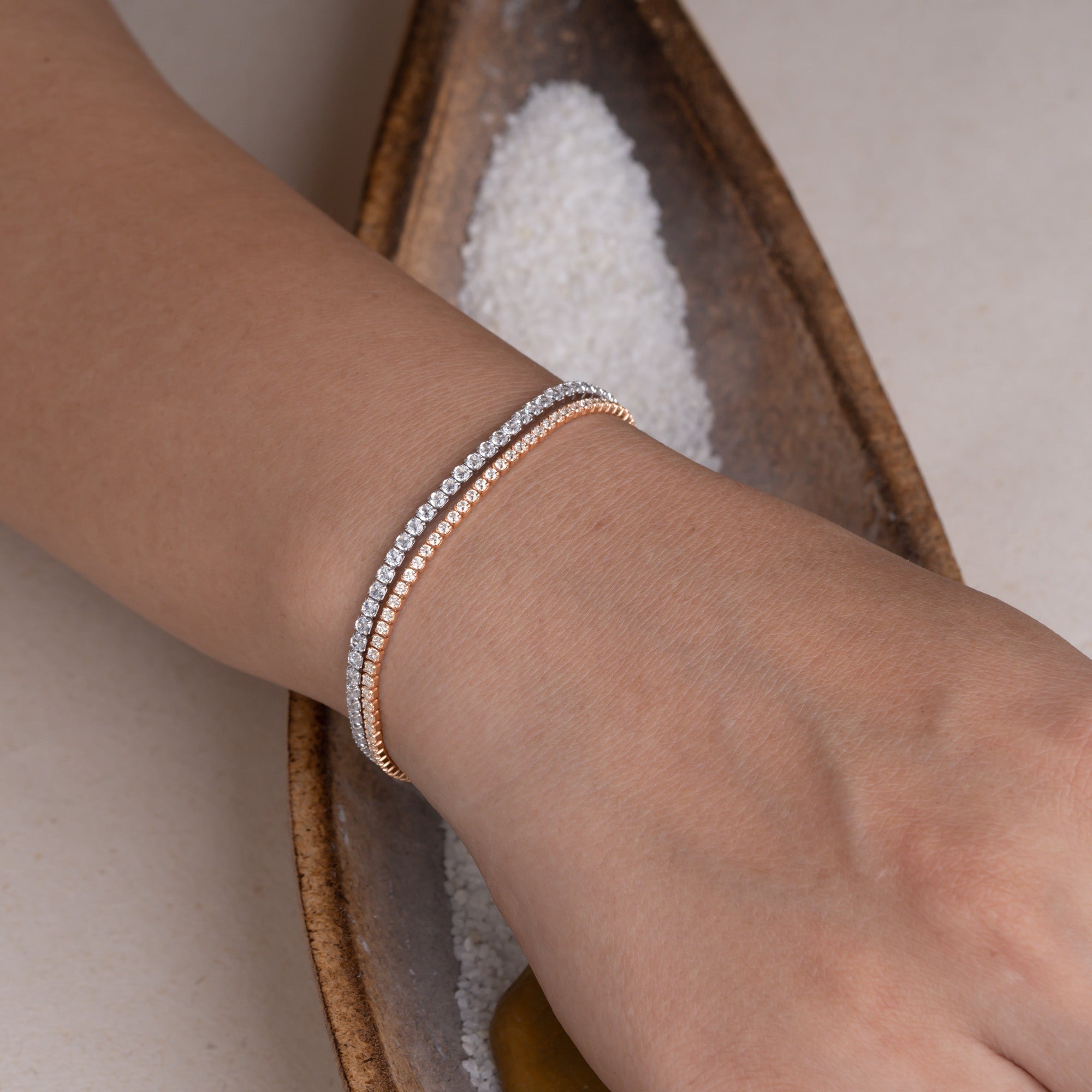 Dual-Tone Layered Tennis & Box Chain Bracelet