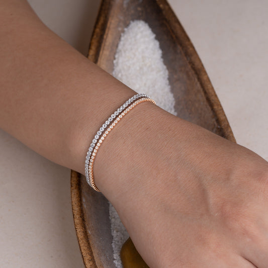 Dual-Tone Layered Tennis & Box Chain Bracelet