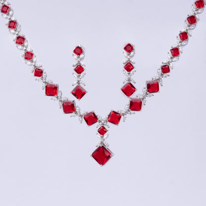 Ruby Petals Necklace With Earrings