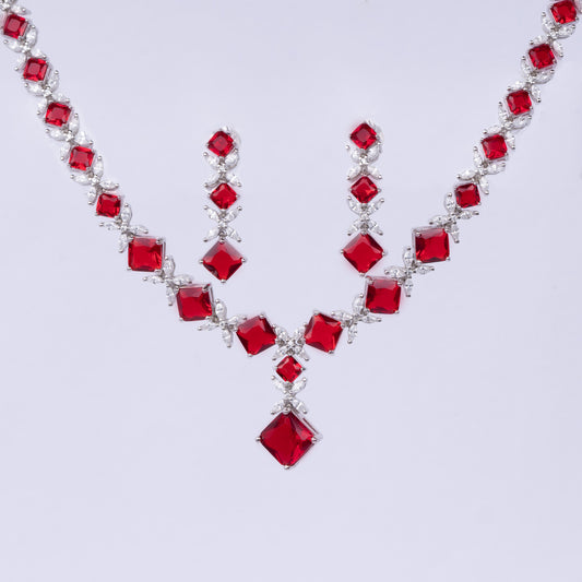 Ruby Petals Necklace With Earrings