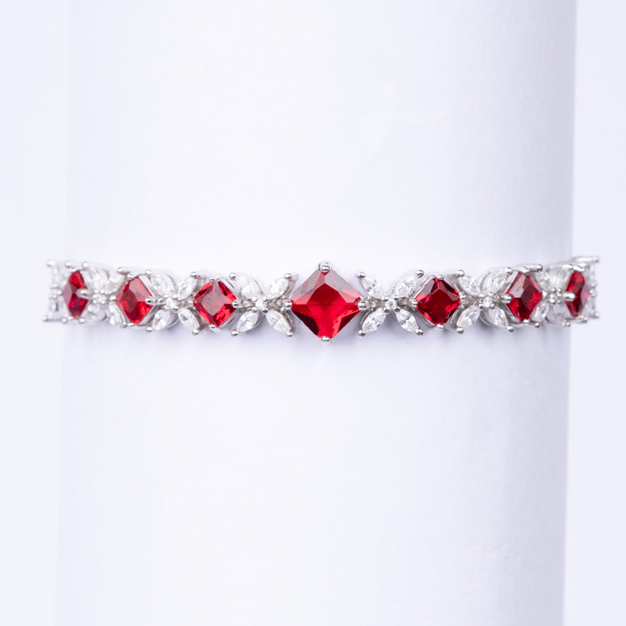 925 Silver Ruby Petals Bracelet