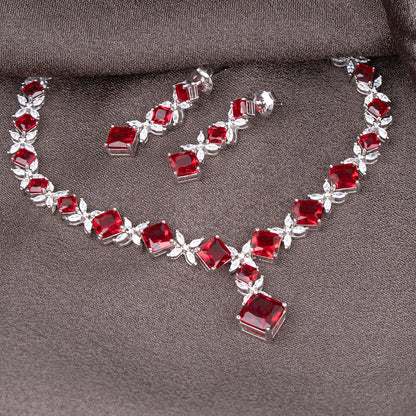 Ruby Petals Necklace With Earrings