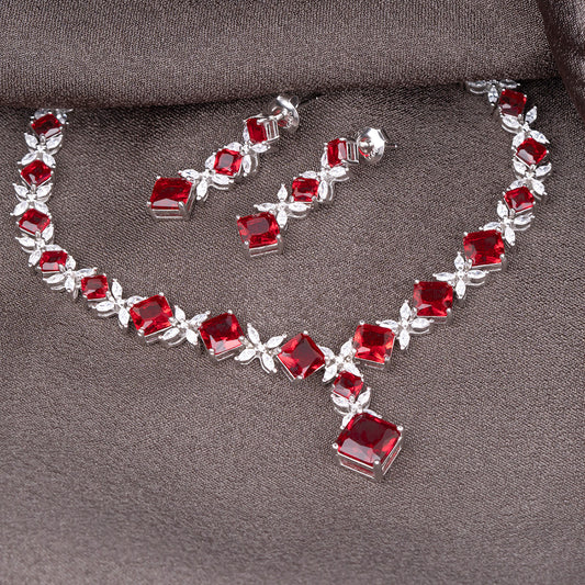 Ruby Petals Necklace With Earrings
