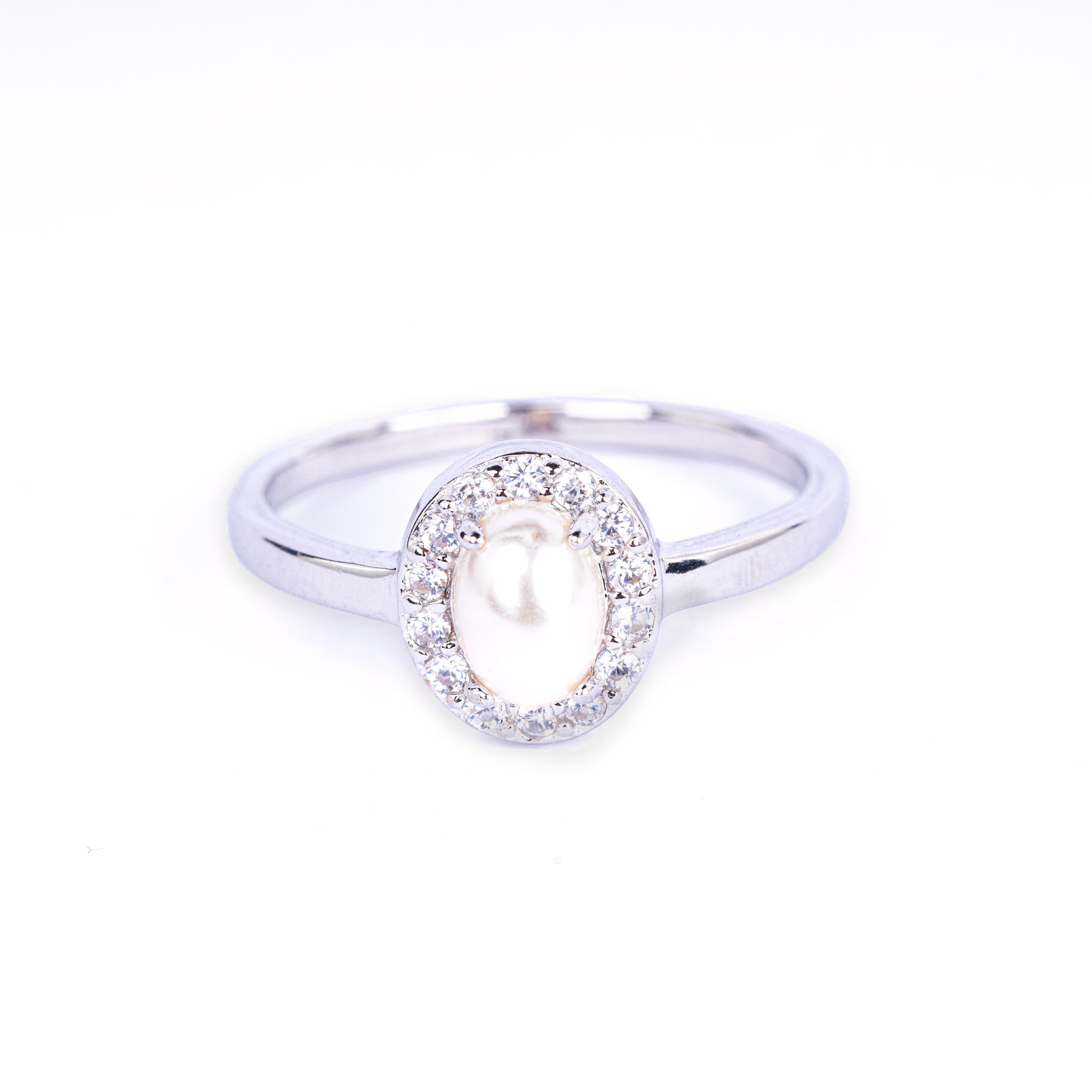 Pearl Halo Silver Ring