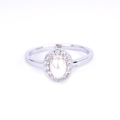 Pearl Halo Silver Ring