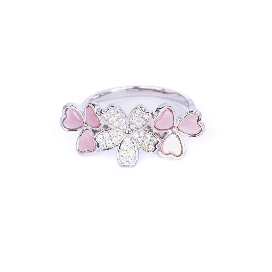 925 Silver Blossom Hearts Silver Ring