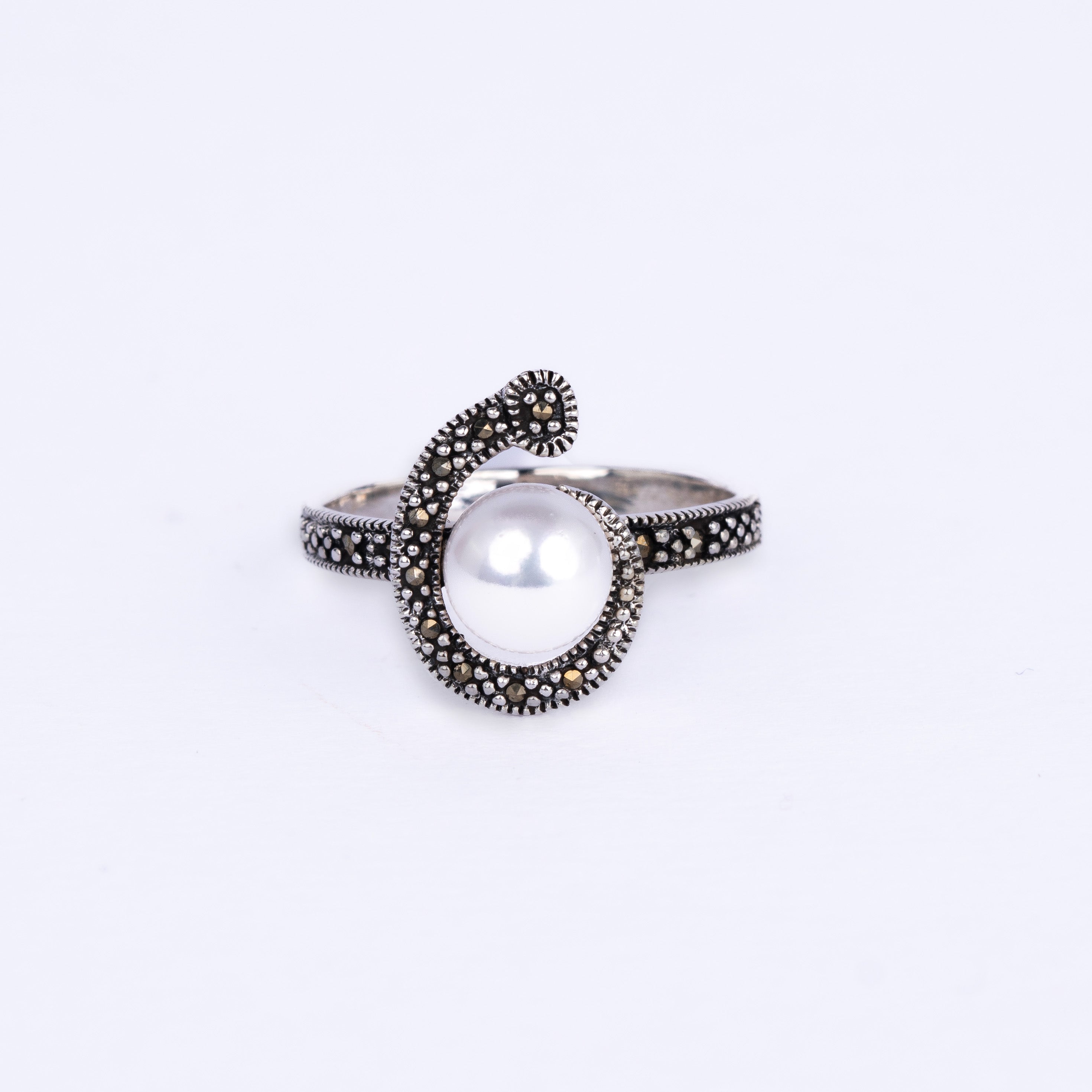 Pearl Marcasite Swirl Ring