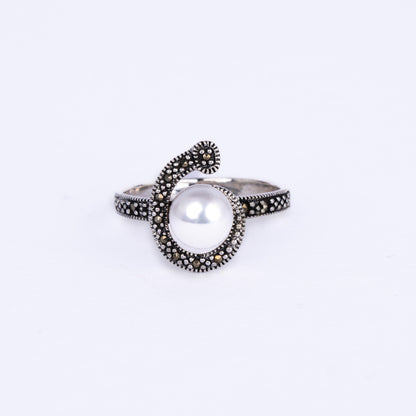 Pearl Marcasite Swirl Ring