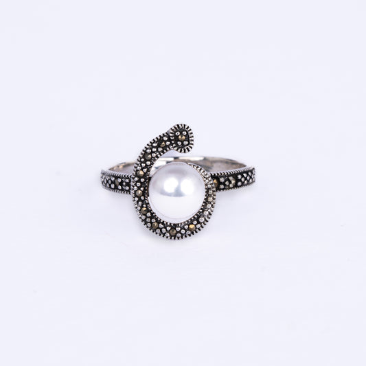 Pearl Marcasite Swirl Ring