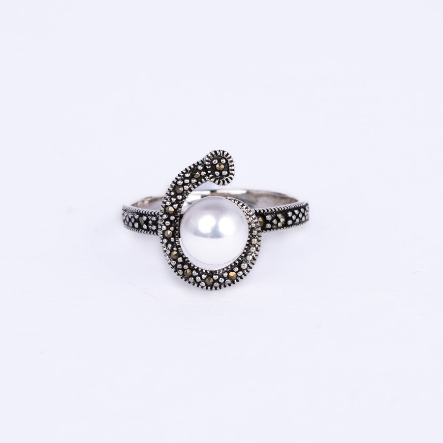 Pearl Marcasite Swirl Ring