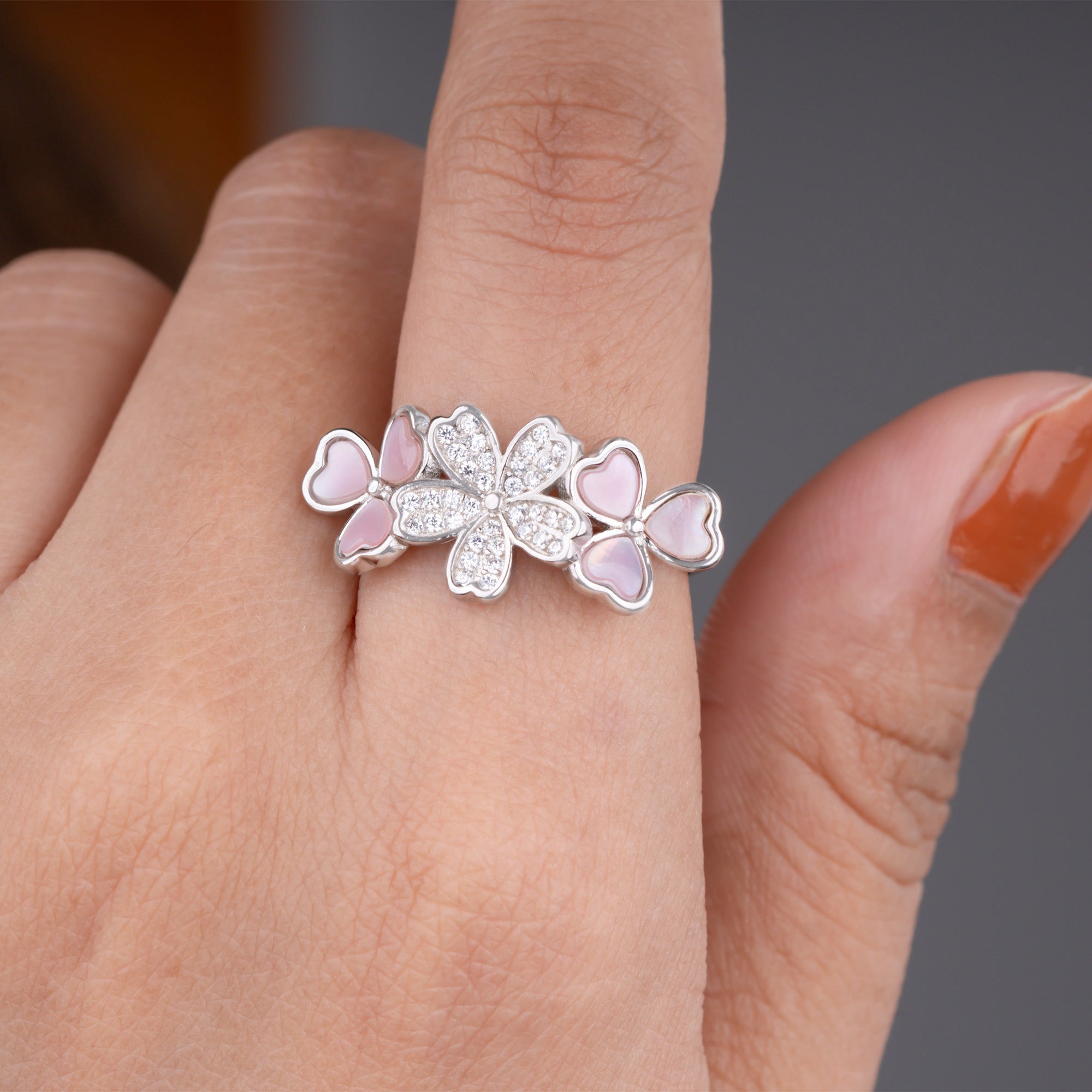 Blossom Hearts Silver Ring