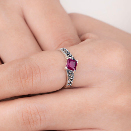 Princess-Cut Silver Ring - Pink