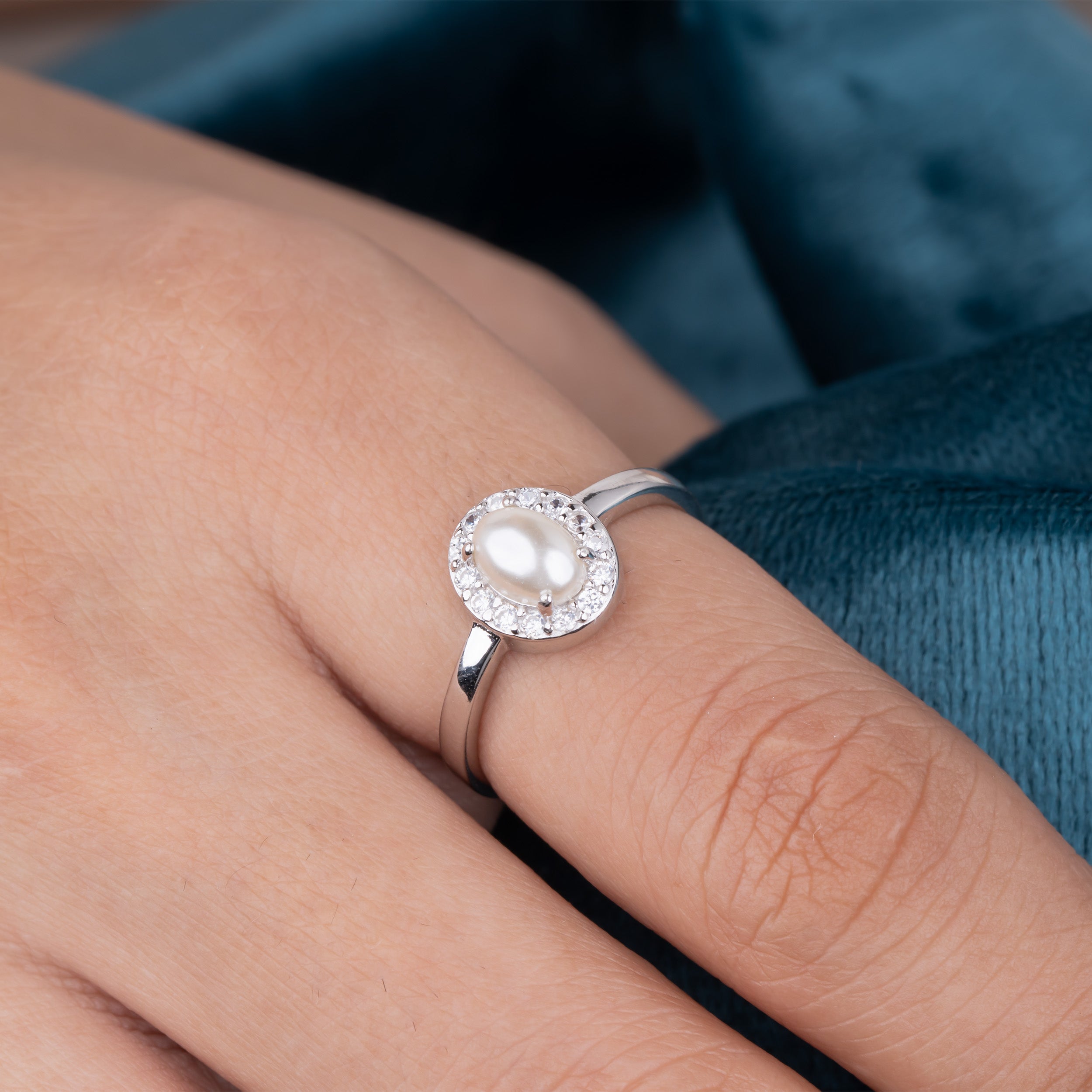 Pearl Halo Silver Ring