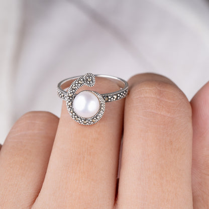 Pearl Marcasite Swirl Ring