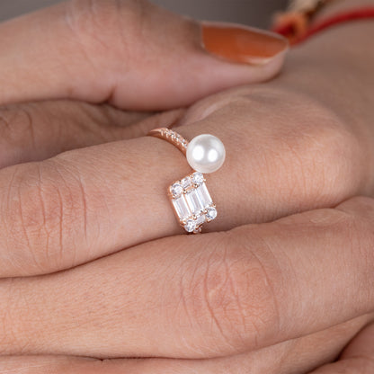 Pearl & Crystal Open Ring