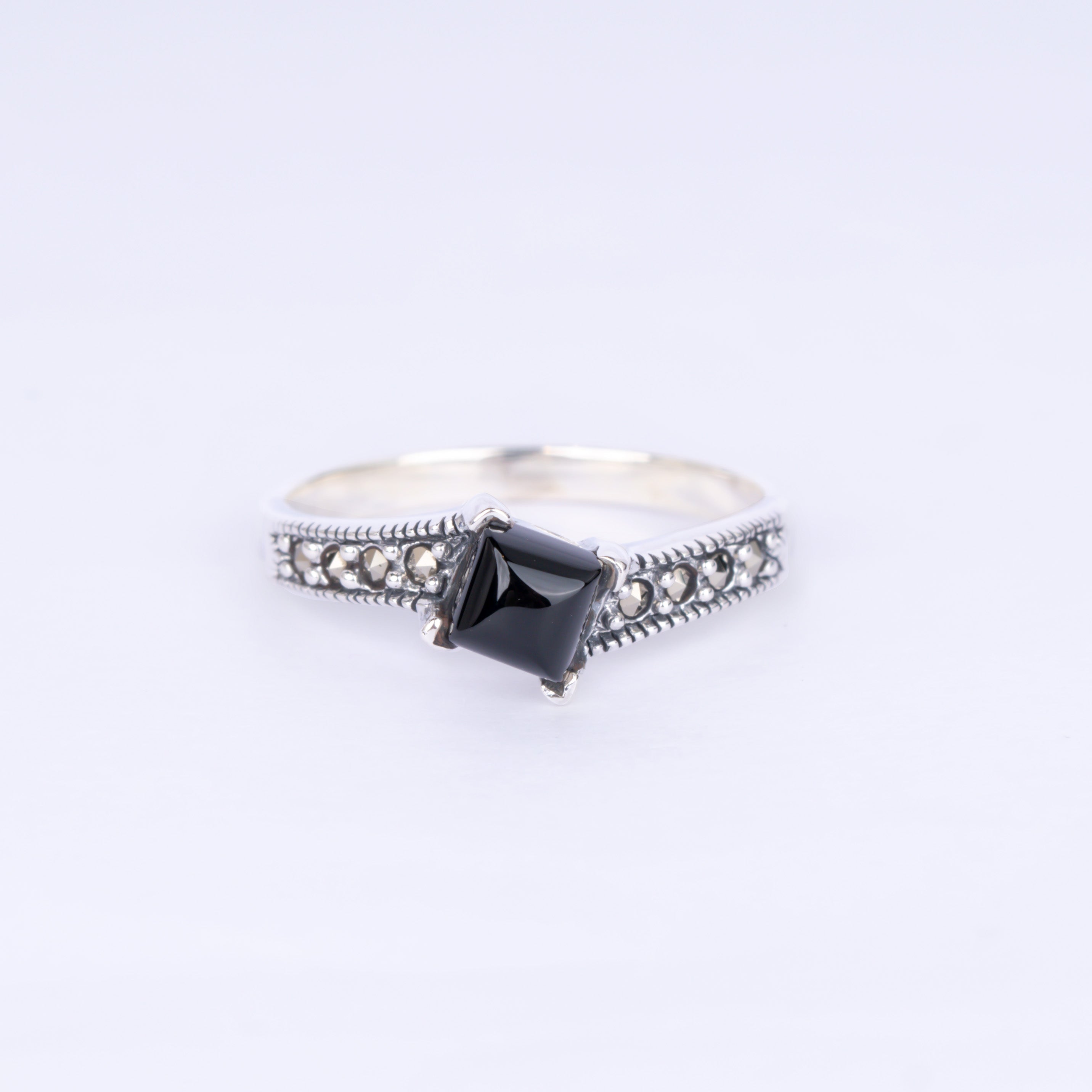 Princess-Cut Silver Ring - Black